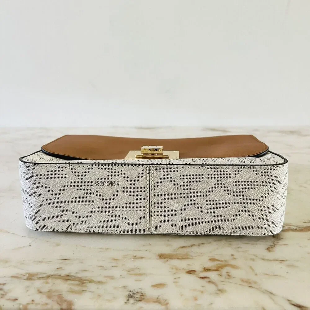 MICHAEL KORS Tina Vanilla Acorn Leather Medium Flap Shoulder Bag